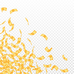 Korean won notes falling. Small WON bills on trans