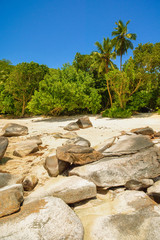 Fototapeta na wymiar Beautiful tropical landscape of a rocky beach, Seychelles