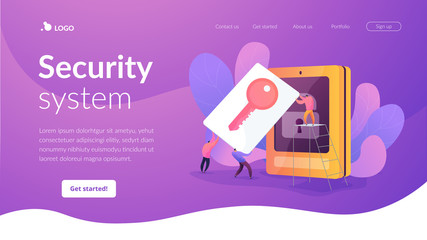 Security access card, access control key, security system with automatic access card concept. Website homepage header landing web page template.