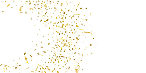 Golden glitter confetti on a white background.