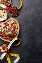 Various nuts selection on stone table