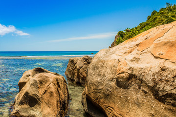 The giant granite boulders on the beach