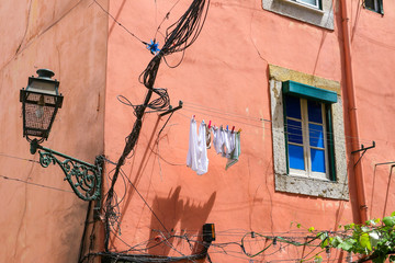 Lisbon narrow street and houses