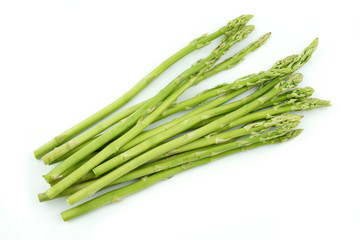 bunch of fresh asparagus on white background