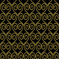 Geometric illustration in yellow and black. Vector illustration with swirly hearts.