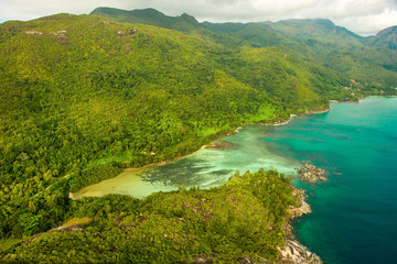 Fototapeta na wymiar Aerial view of the tropical Mahe Island and beautiful lagoons