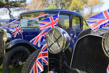 Vintage Car with Union Jack Flags