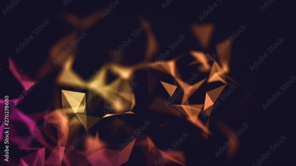Poster abstract geometric motion background in red color tones. triangular elements. cinematic look. shallo