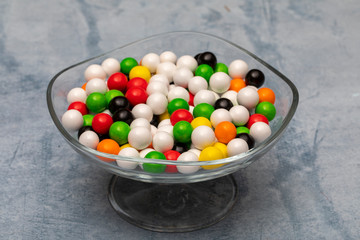 Almond candies.Colorful candies background top view, almond sweets. Sugar Feast, (Feast of Ramadan) Ramadan concepts.