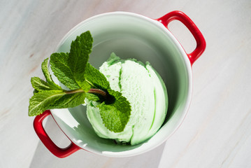 ice cream ball with mint