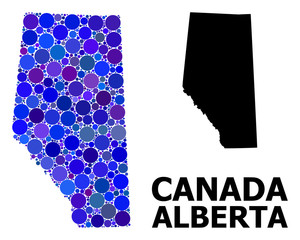 Blue Round Dot Mosaic Map of Alberta Province