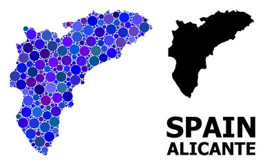 Blue Round Dot Mosaic Map of Alicante Province