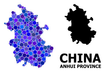 Obraz premium Blue Round Dot Mosaic Map of Anhui Province