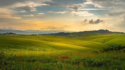 Tuscany landscape rolling hills on a sunny day