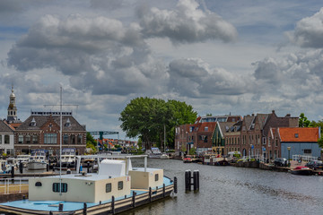 27 May 2019; Leiden; Netherlands; Panoramic view of port in the center of Leiden