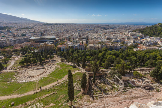 Panorama of the Theater of Dionisio and Asclepio Sanctuary, Athens