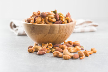 Fototapeta na wymiar Spicy flavoured nuts. Mix of nuts.