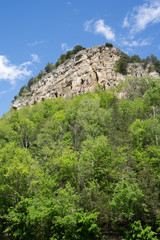 Fototapeta na wymiar Maiden Rock, a bluff rock formation in Wisconsin along the Mississippi River and Lake Pepin