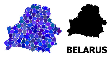 Obraz premium Blue Round Dot Mosaic Map of Belarus