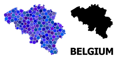 Blue Round Dot Mosaic Map of Belgium