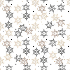 Snowflake seamless pattern. White and brown retro background. Chaotic elements. Abstract geometric shape texture. Design template for wallpaper,wrapping, textile. Vector Illustration