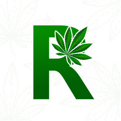 Letter with cannabis leaf for logo design.