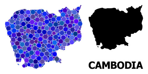 Blue Round Dot Mosaic Map of Cambodia