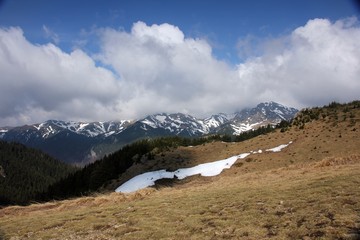 Mountains landscape in early spring - snow in the mountains 