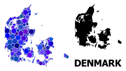 Blue Circle Mosaic Map of Denmark