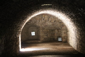 ancient dark secret passage of a castle