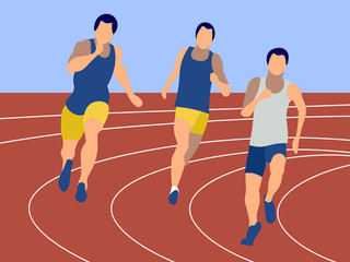 Fototapeta premium Marathon, sports jogging. Sports competitions, men. In minimalist style Cartoon flat Vector