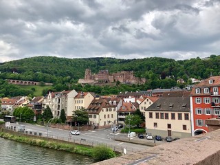 Fototapeta na wymiar Renaissance Heidelberg castle on the hillside overlooking Heidelberg town in Germany