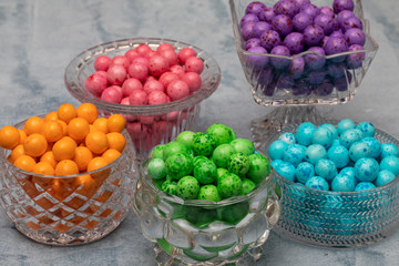 Almond candies.Colorful candies background top view, almond sweets. Sugar Feast, (Feast of Ramadan) Ramadan concepts.