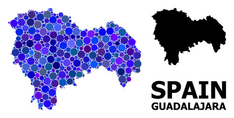Obraz premium Blue Round Dot Mosaic Map of Guadalajara Province