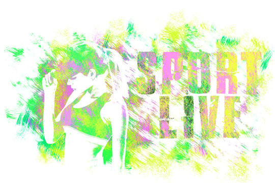 Girl sport art. Fitness motivation. Sport graphic style. Girls sports illustration. Fashion stylish print. Template apparel, card, label, poster. emblem, t-shirt stamp. Handwritten banner or logo.