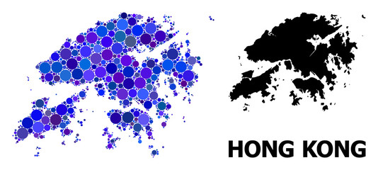 Blue Circle Mosaic Map of Hong Kong
