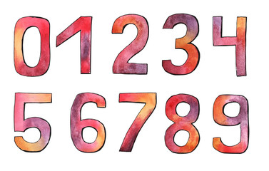 Watercolor numeric set