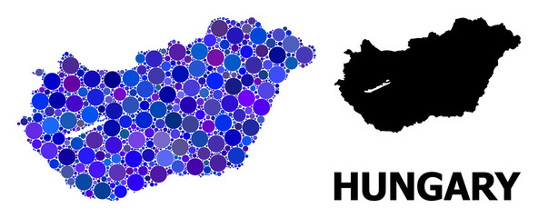 Obraz premium Blue Round Dot Mosaic Map of Hungary