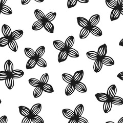 Fototapeta na wymiar Drawing abstract seamless background with hand drawn linear elements. Pattern with hand drawn black flowers.