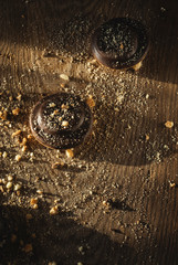 Chocolate cookies on the old wooden cutting desk
