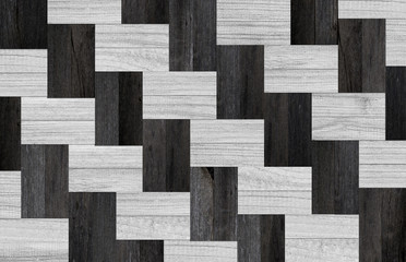 Wood  texture for background. Black-white parquet floor with geometric pattern. Panel of planks for wall decoration.