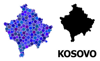Obraz premium Blue Round Dot Mosaic Map of Kosovo