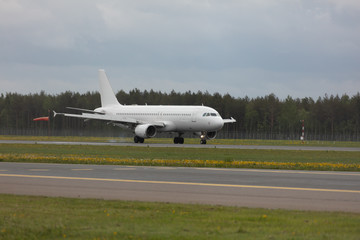 Fototapeta na wymiar white passenger plane lands at the airport