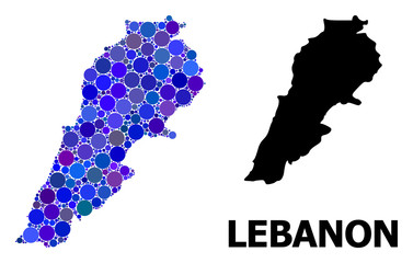 Obraz premium Blue Round Dot Mosaic Map of Lebanon
