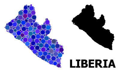 Obraz premium Blue Round Dot Mosaic Map of Liberia
