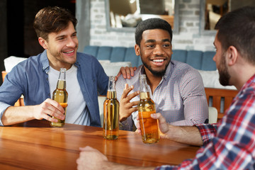 Best Friends Meeting And Drinking Beer In Bar