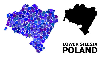 Blue Round Dot Mosaic Map of Lower Silesia Province