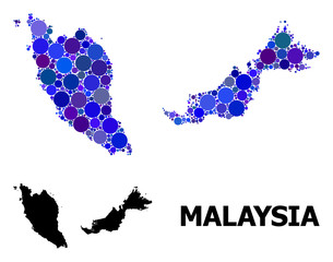 Obraz premium Blue Circle Mosaic Map of Malaysia