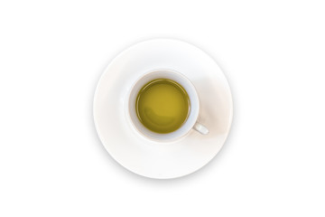 green tea top view / white Cup with saucer top view