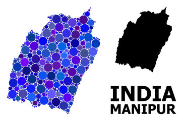 Obraz premium Blue Round Dot Mosaic Map of Manipur State